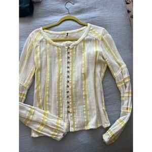 Free people Striped Yellow and White Button-Up Top